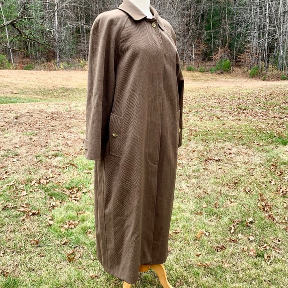 Burberry Brown Wool Gaberdine Womens Long Coat M/L Plaid Liner Excellent Gift - Picture 2 of 15